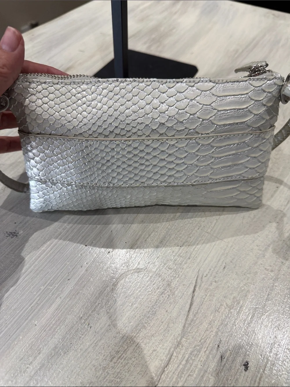 Textured Pearl Cream Wristlet Clutch with Detachable Strap